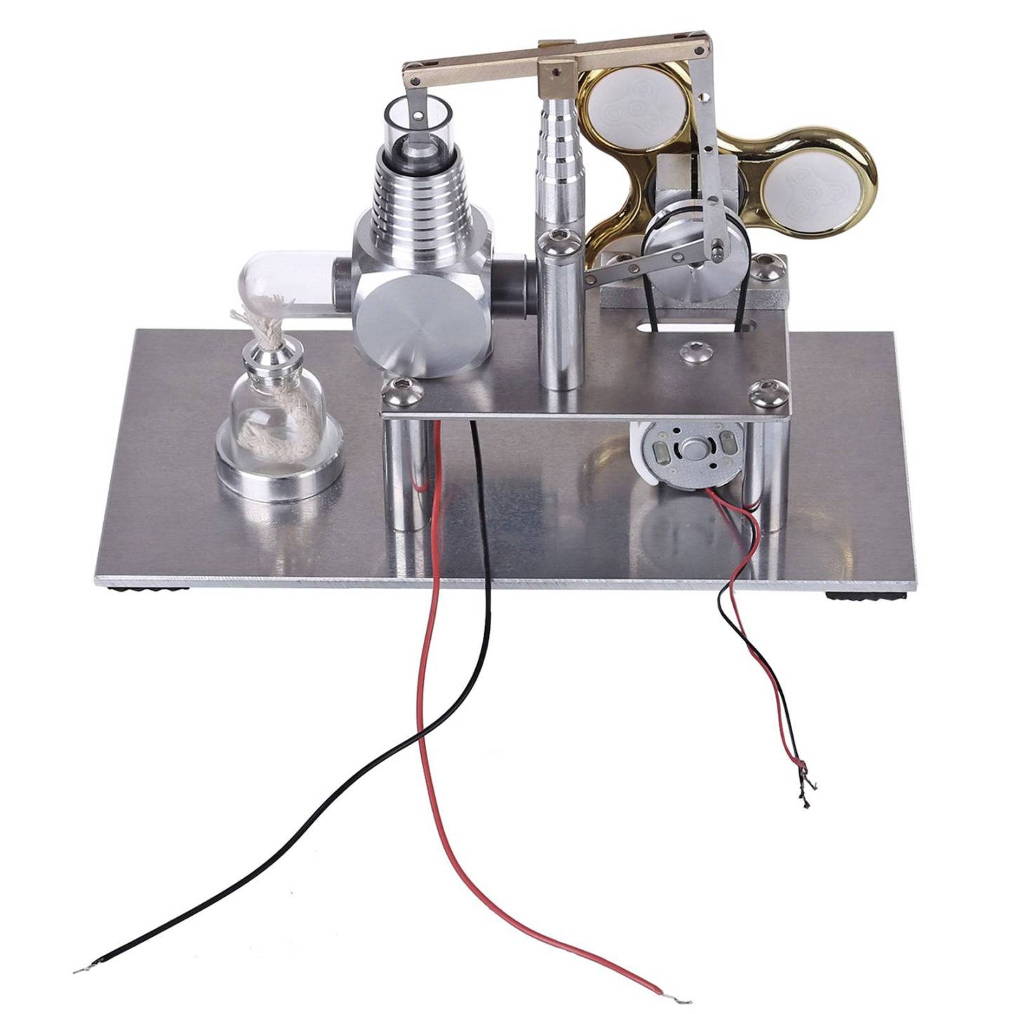 Balance Type Stirling Engine Generator Model with Luminous Gyroscope and Voltmeter