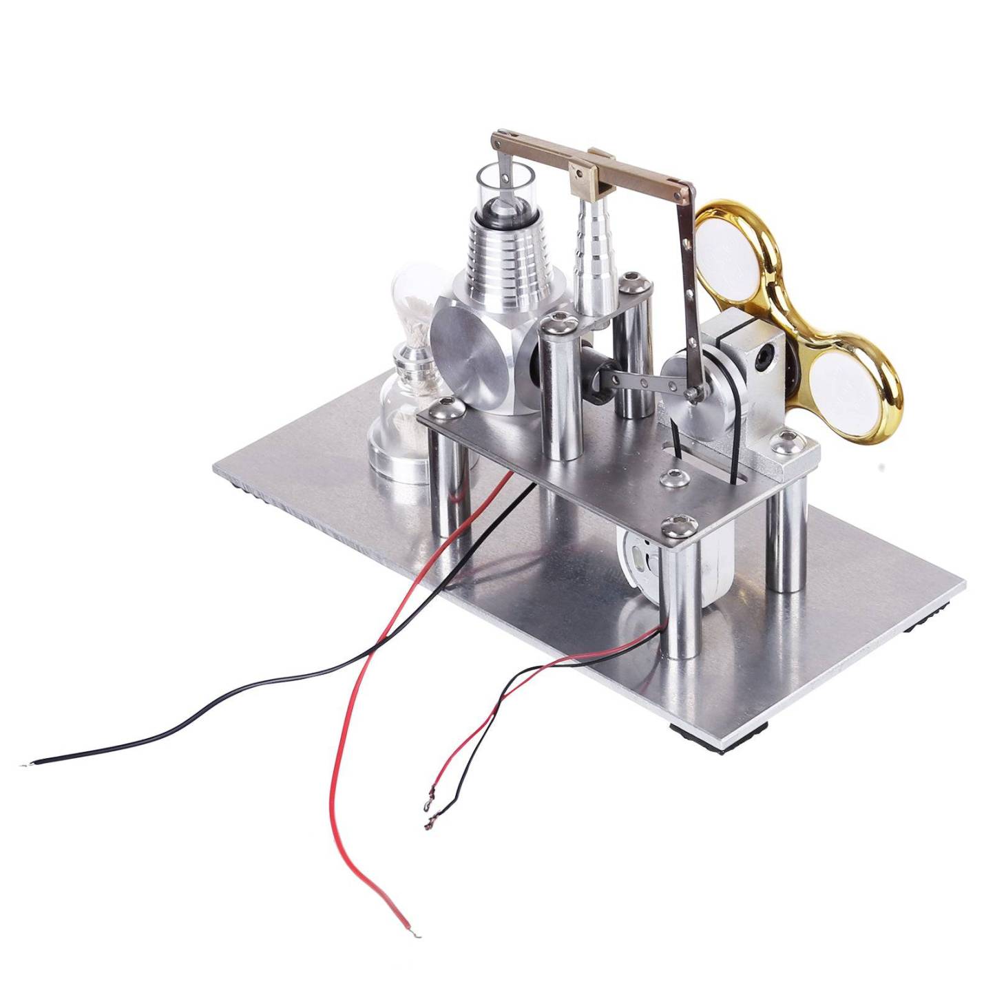 Balance Type Stirling Engine Generator Model with Luminous Gyroscope and Voltmeter