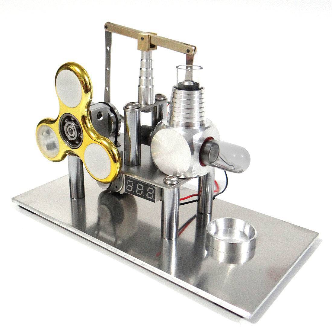 Balance Type Stirling Engine Generator Model with Luminous Gyroscope and Voltmeter