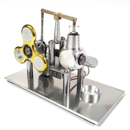 Balance Type Stirling Engine Generator Model with Luminous Gyroscope and Voltmeter