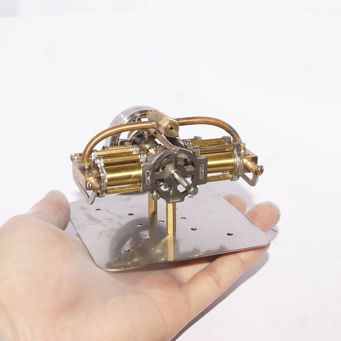 Brass Mini V4 Steam Engine Model 4-Cylinder Marine Power Physics Toy