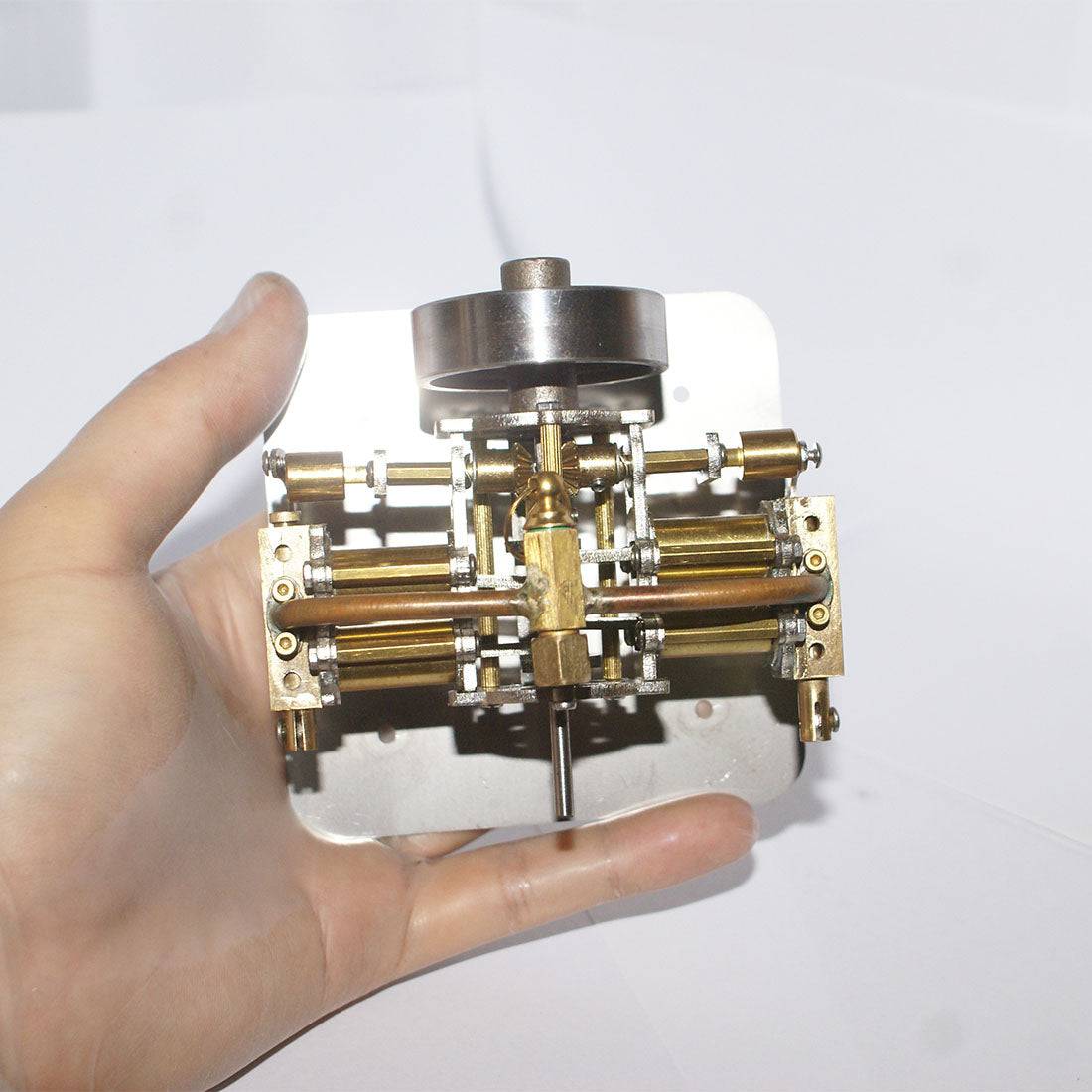 Brass Mini V4 Steam Engine Model 4-Cylinder Marine Power Physics Toy