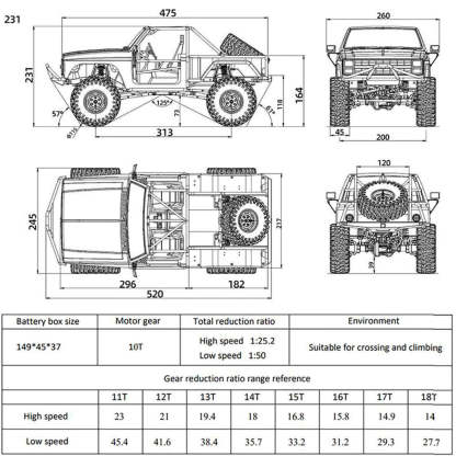 CROSSRC XT4 1/10 Scale 4WD Electric Off Road Crawler Kit 2 Speed Gearbox Diff Locks-helloworld7