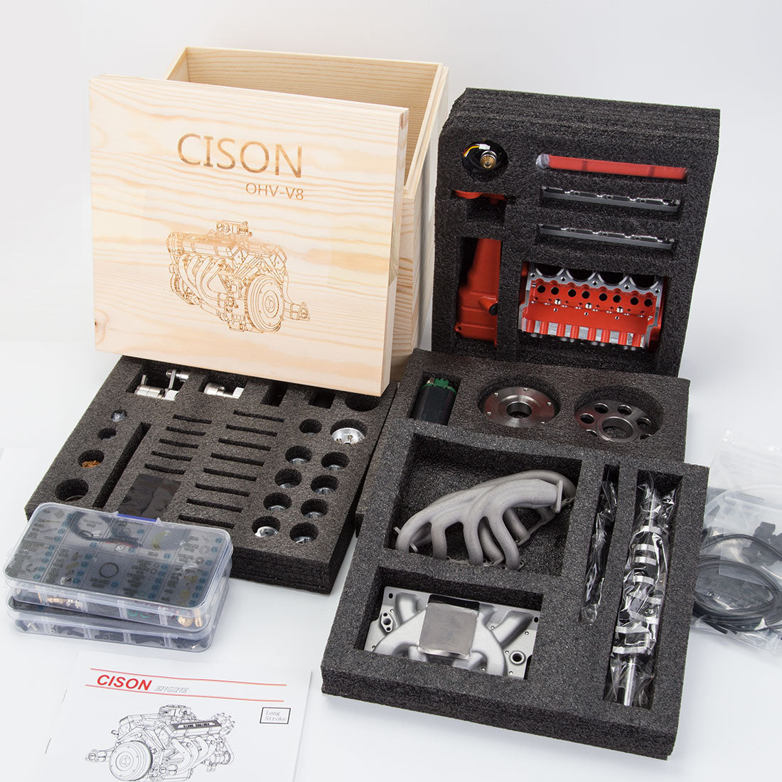 Cison V8-440 OHV 44cc Small Block Engine Kit with Metal Base - High Performance DIY RC Model-helloworld7