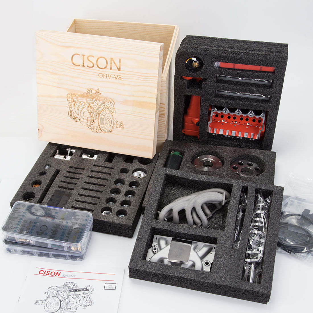 Cison V8-440 OHV 44cc Small Block Engine Kit with Metal Base - High Performance DIY RC Model-helloworld7