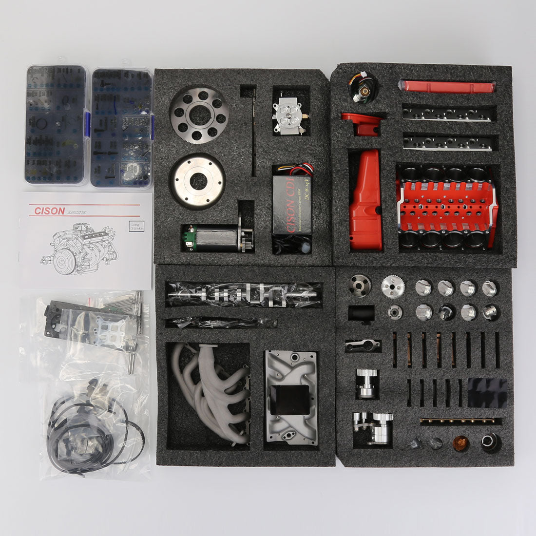 Cison V8-440 OHV 44cc Small Block Engine Kit with Metal Base - High Performance DIY RC Model-helloworld7