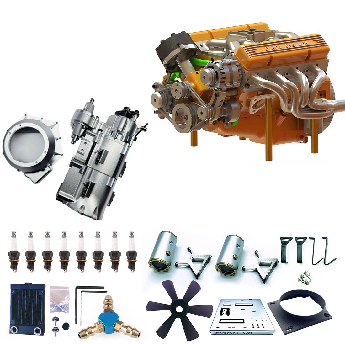Cison V8-440 OHV 44cc Small Block Engine Kit with Metal Base - High Performance DIY RC Model-helloworld7