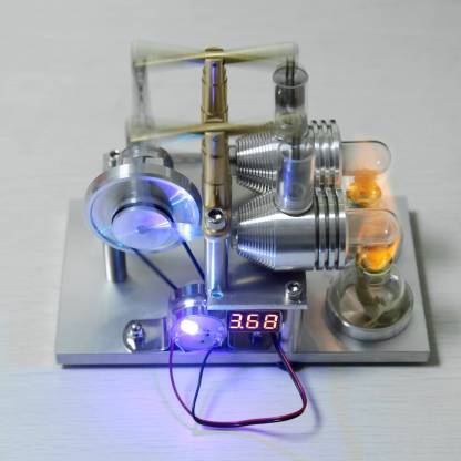 Custom Balance Type 2 Cylinder Stirling Engine Generator Model Metal Physics Toy with Voltmeter-helloworld7