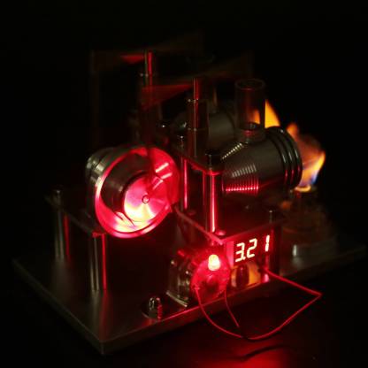 Custom Balance Type 2 Cylinder Stirling Engine Generator Model Metal Physics Toy with Voltmeter-helloworld7