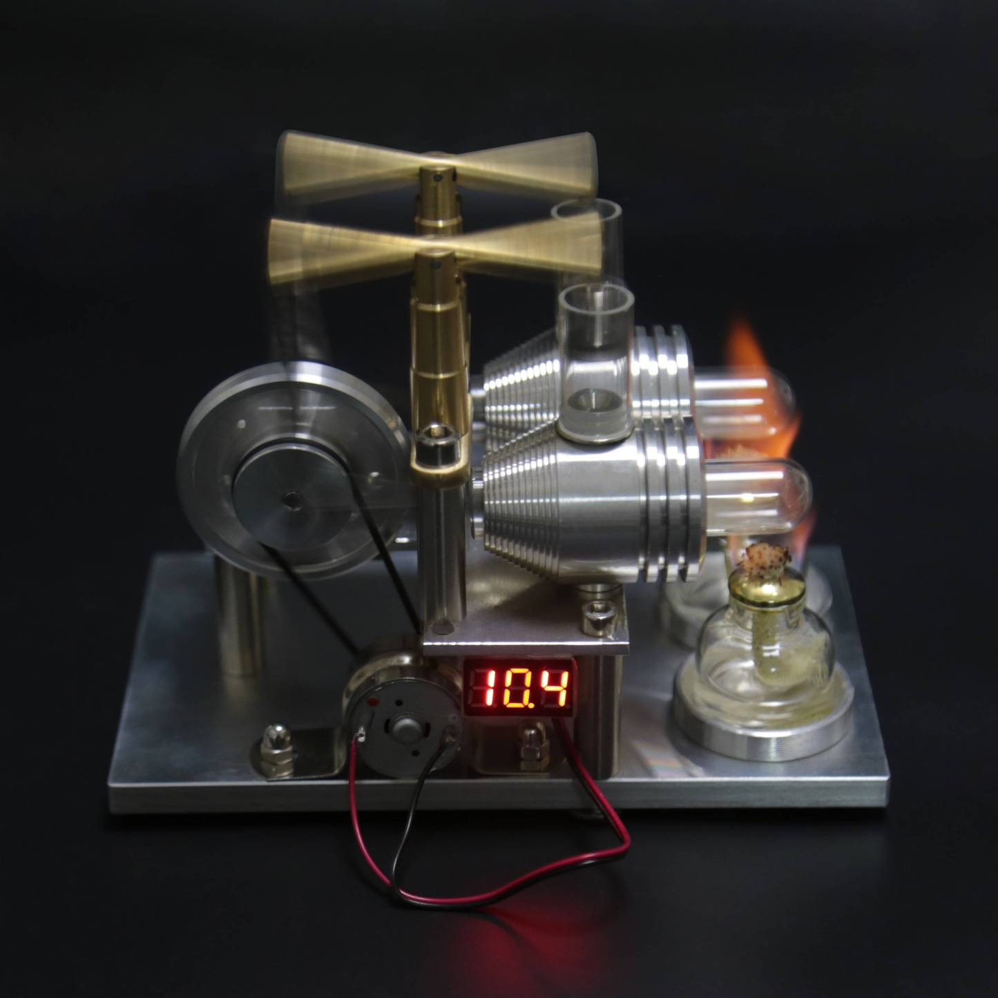 Custom Balance Type 2 Cylinder Stirling Engine Generator Model Metal Physics Toy with Voltmeter-helloworld7