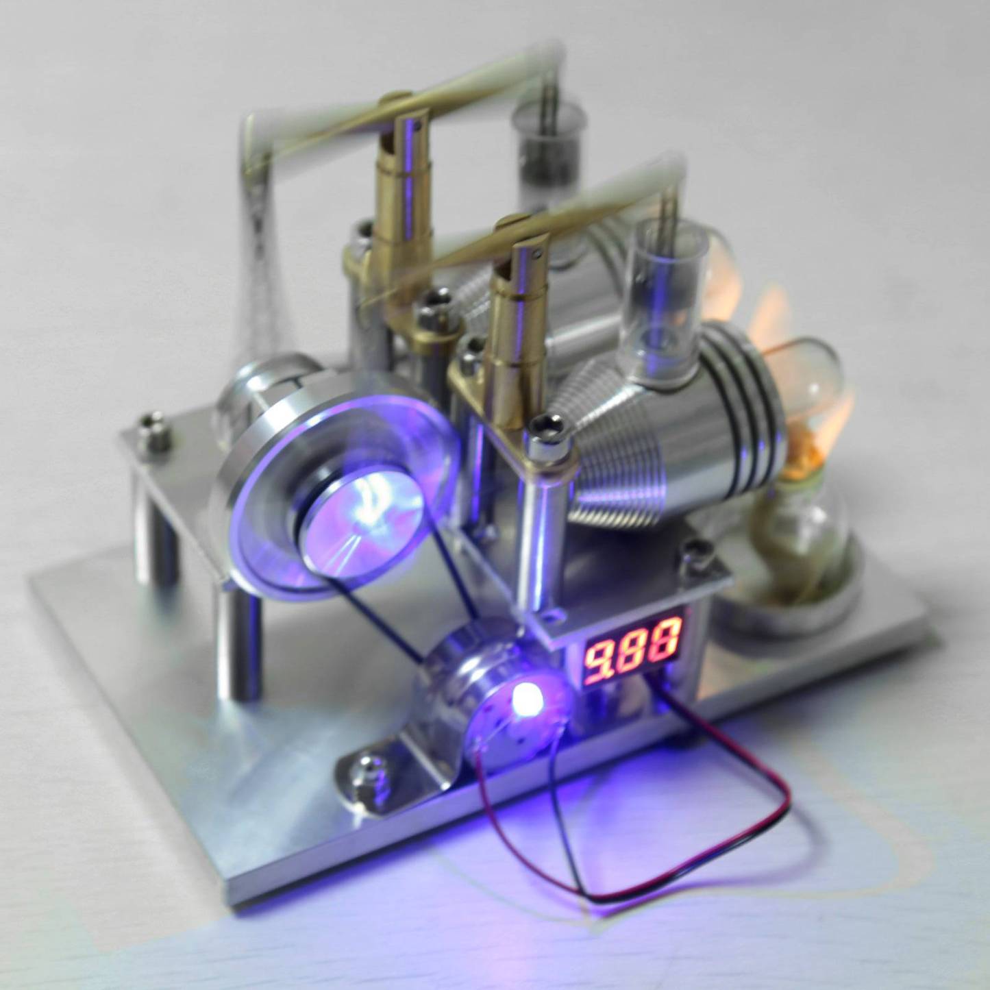Custom Balance Type 2 Cylinder Stirling Engine Generator Model Metal Physics Toy with Voltmeter-helloworld7