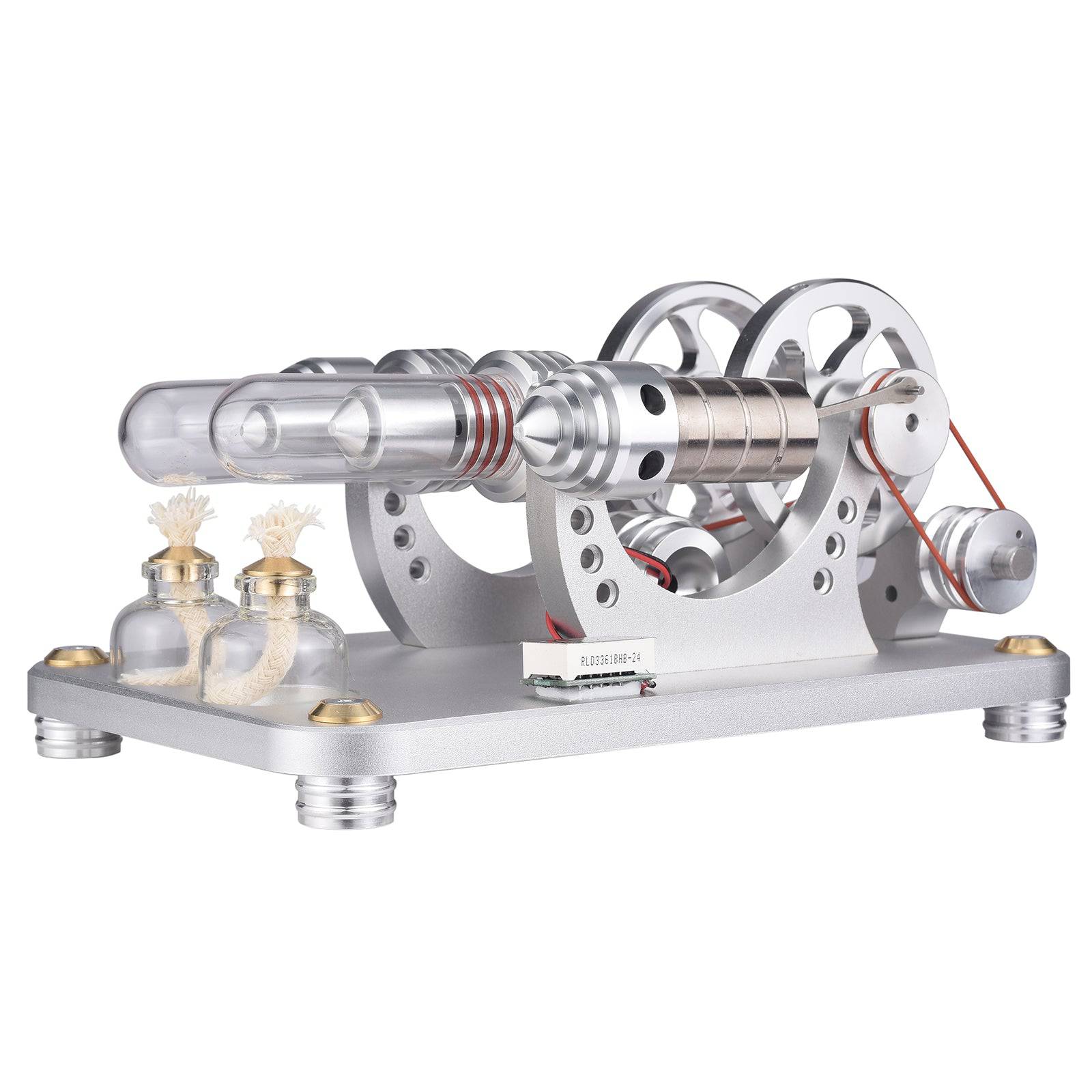 Custom Twin Cylinder Stirling Engine Generator Model with Digital Voltage Meter & LED