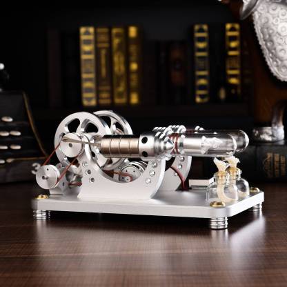 Custom Twin Cylinder Stirling Engine Generator Model with Digital Voltage Meter & LED