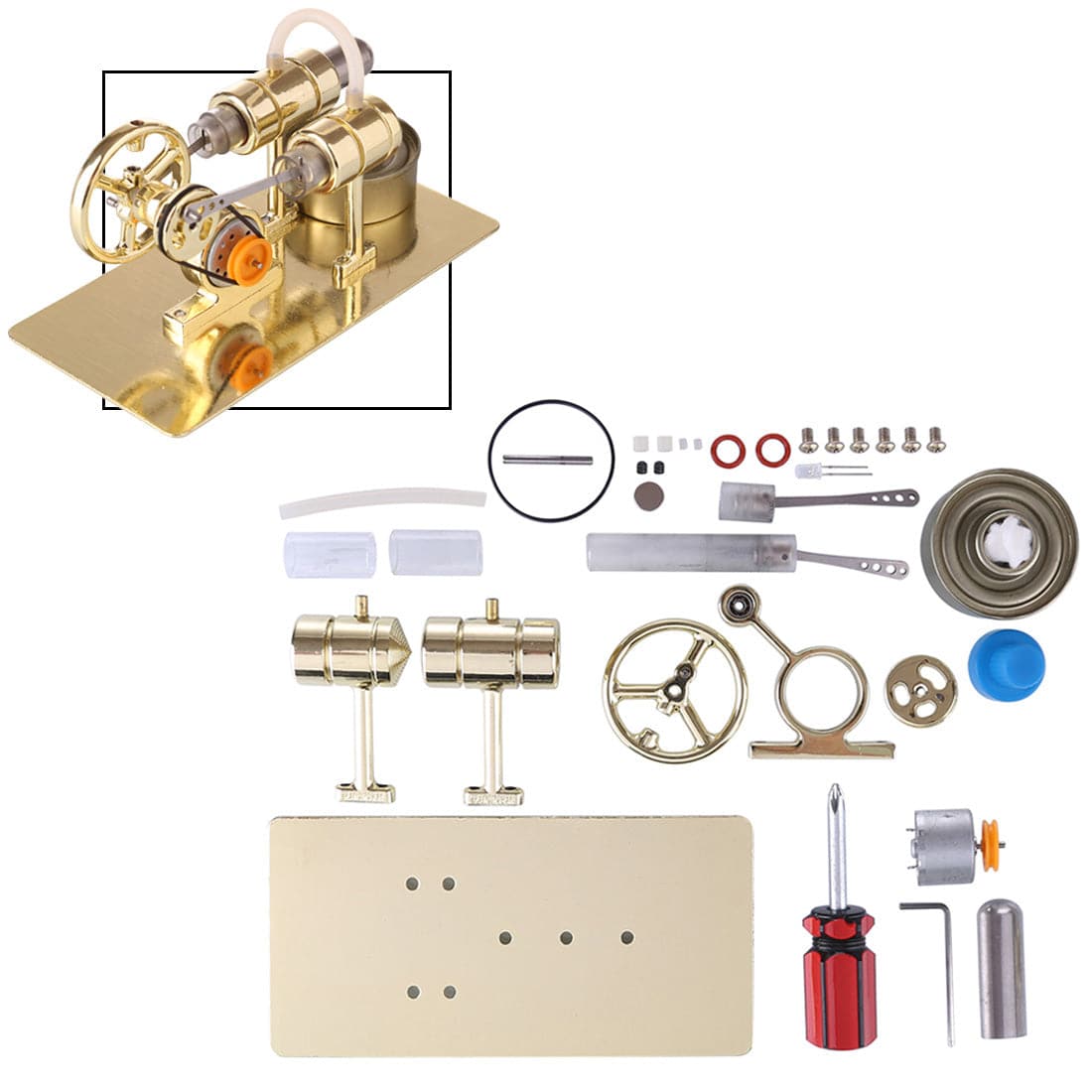 DIY Assembly Single Cylinder Stirling Engine Generator Kit Golden Metal Physics Toy
