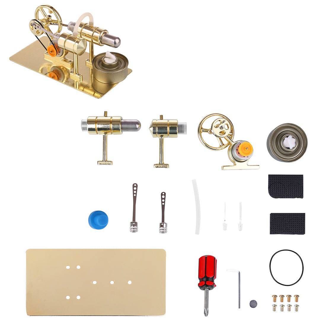 DIY Assembly Single Cylinder Stirling Engine Generator Kit Golden Metal Physics Toy