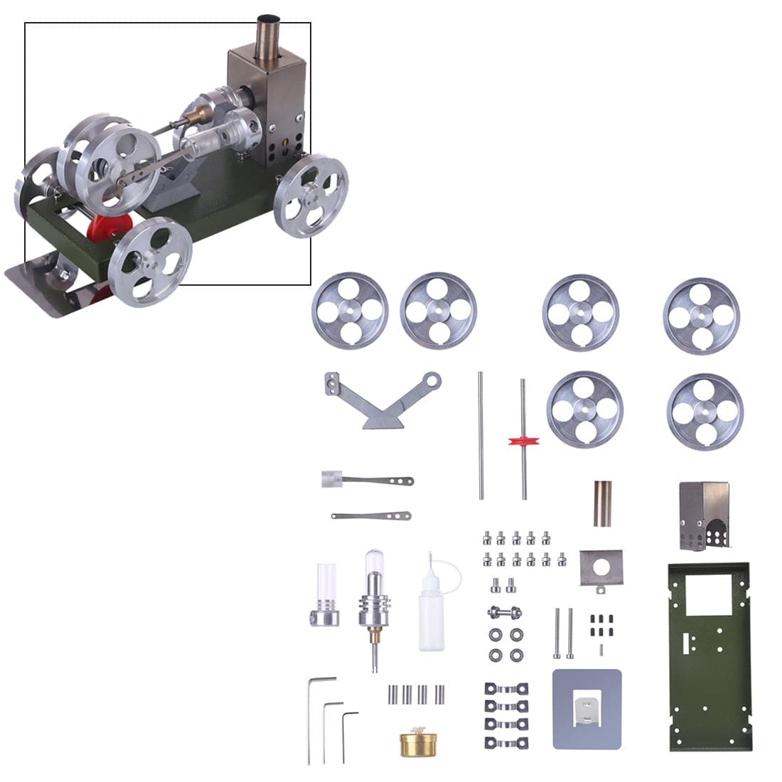 DIY Assembly Stirling Engine Car Model Kit Metal Heat Power Vehicle Physics Toy