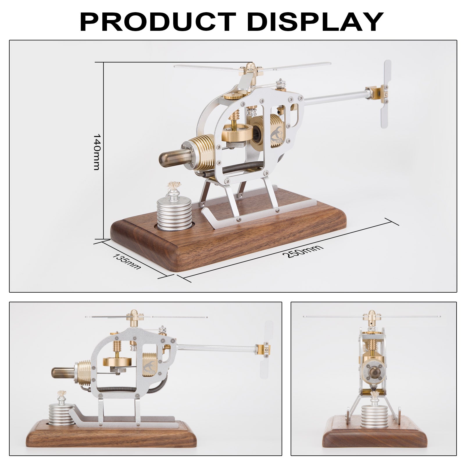 DIY Mini Stirling Engine Helicopter Model Kit Metal Physics STEM Education Toy