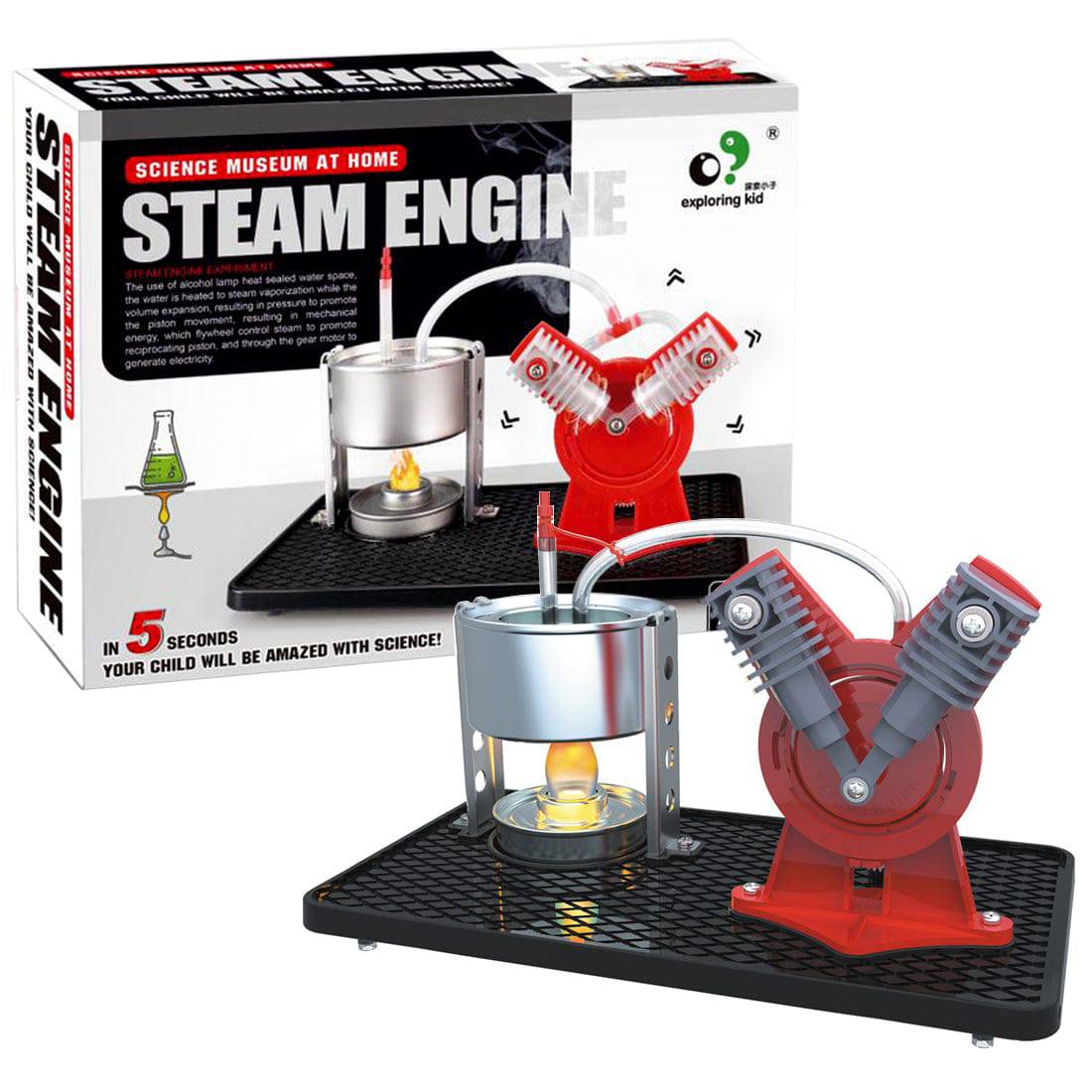DIY V-Twin Live Steam Engine Model Kit with LED Generator STEM Physics Gift
