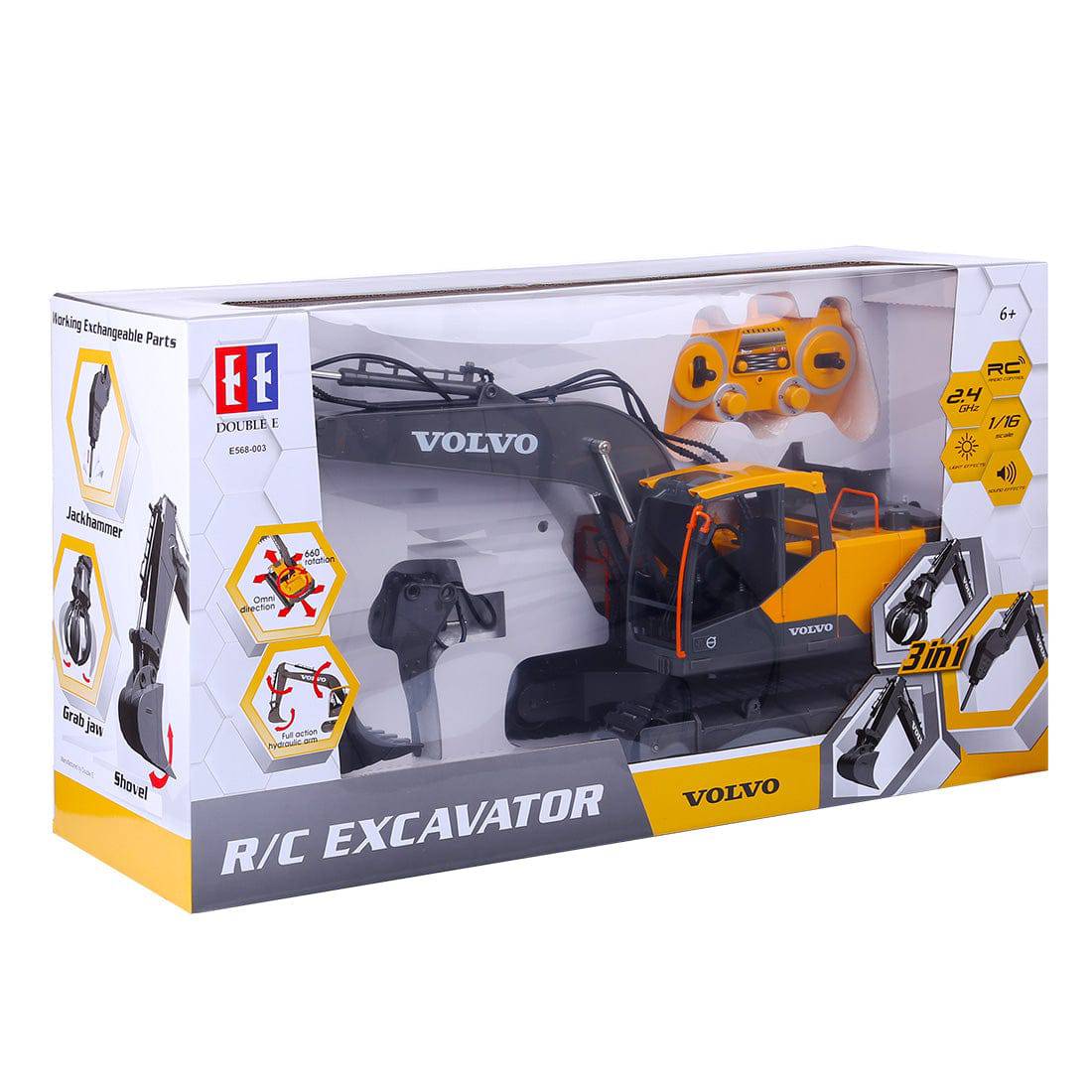 DOUBLE E 3 in 1 RC Excavator Construction Vehicle 2.4G Remote Control Truck with Interchangeable Bucket Gripper and Breaker-helloworld7