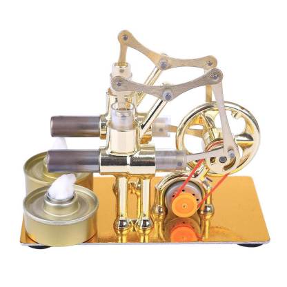 Double Cylinder Hot Air Stirling Engine Generator Model Gold Metal Physics Experiment Toy-helloworld7