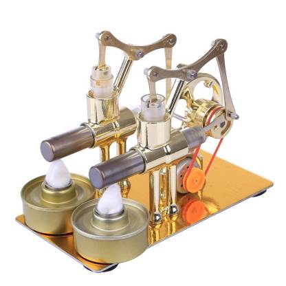 Double Cylinder Hot Air Stirling Engine Generator Model Gold Metal Physics Experiment Toy-helloworld7