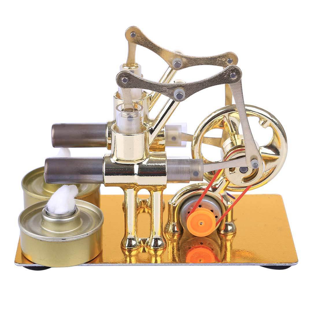 Double Cylinder Hot Air Stirling Engine Generator Model Gold Metal Physics Experiment Toy-helloworld7