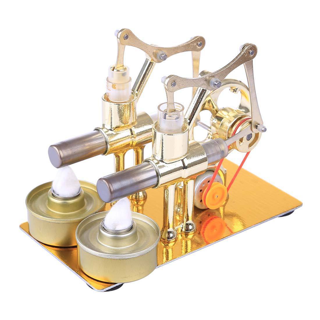 Double Cylinder Hot Air Stirling Engine Generator Model Gold Metal Physics Experiment Toy-helloworld7
