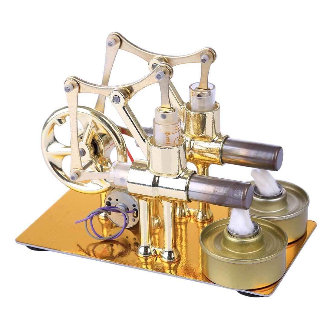 Double Cylinder Hot Air Stirling Engine Generator Model Gold Metal Physics Experiment Toy-helloworld7