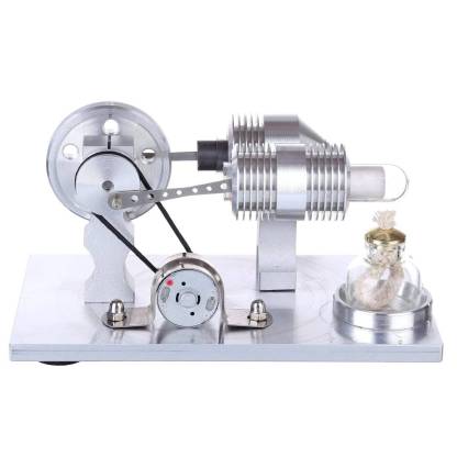 Double Cylinder Stirling Engine Generator Model Science Experiment Toy with LED Bulb