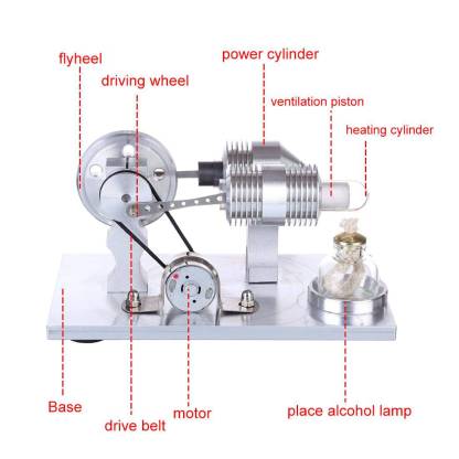 Double Cylinder Stirling Engine Generator Model Science Experiment Toy with LED Bulb