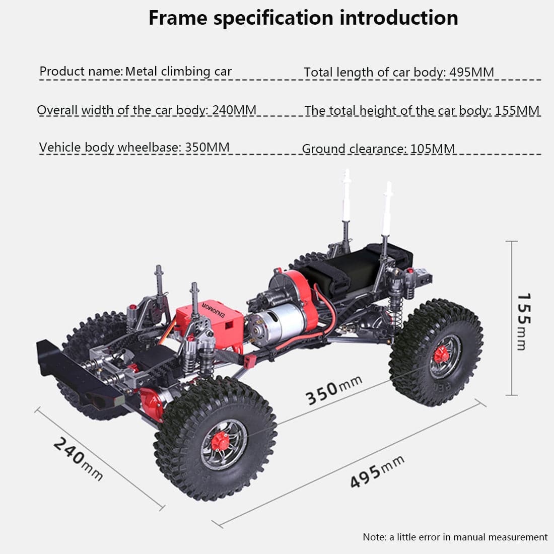 ENJOMOR 1/10 Pro RC Rock Crawler Chassis Kit Full Metal 4WD Carbon Fiber Frame