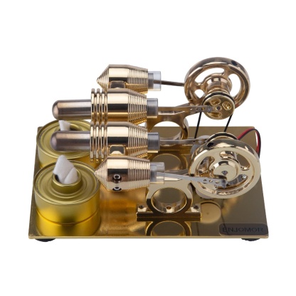 ENJOMOR 4 Cylinder Hot Air Stirling Engine Model with Voltmeter and Bulb Generator
