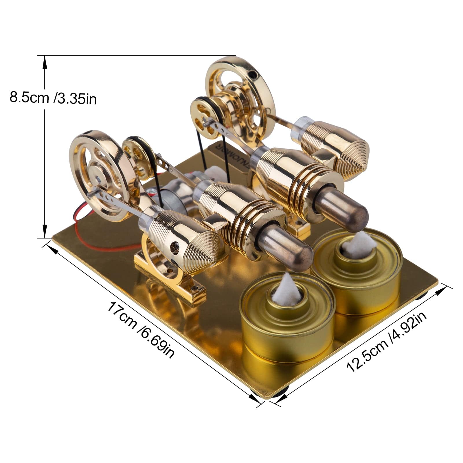 ENJOMOR 4 Cylinder Hot Air Stirling Engine Model with Voltmeter and Bulb Generator