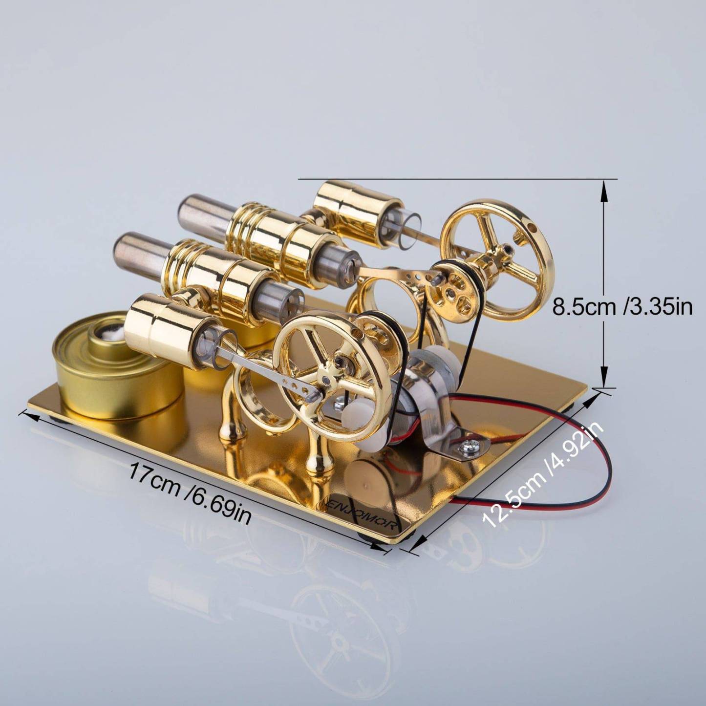 ENJOMOR 4 Cylinder Hot Air Stirling Engine Model with Voltmeter and Bulb Generator