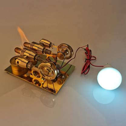 ENJOMOR 4 Cylinder Hot Air Stirling Engine Model with Voltmeter and Bulb Generator