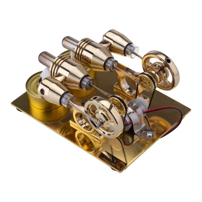 ENJOMOR 4 Cylinder Hot Air Stirling Engine Model with Voltmeter and Bulb Generator