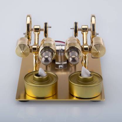 ENJOMOR 4 Cylinder Hot Air Stirling Engine Model with Voltmeter and Bulb Generator