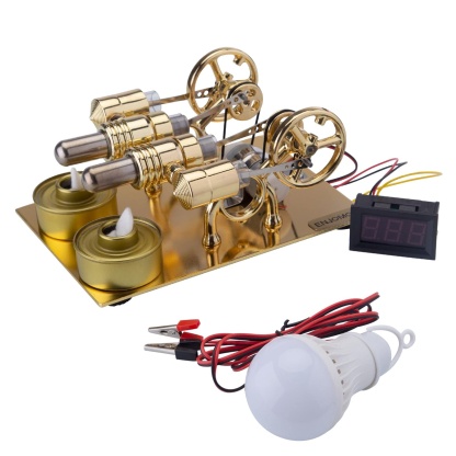 ENJOMOR 4 Cylinder Hot Air Stirling Engine Model with Voltmeter and Bulb Generator
