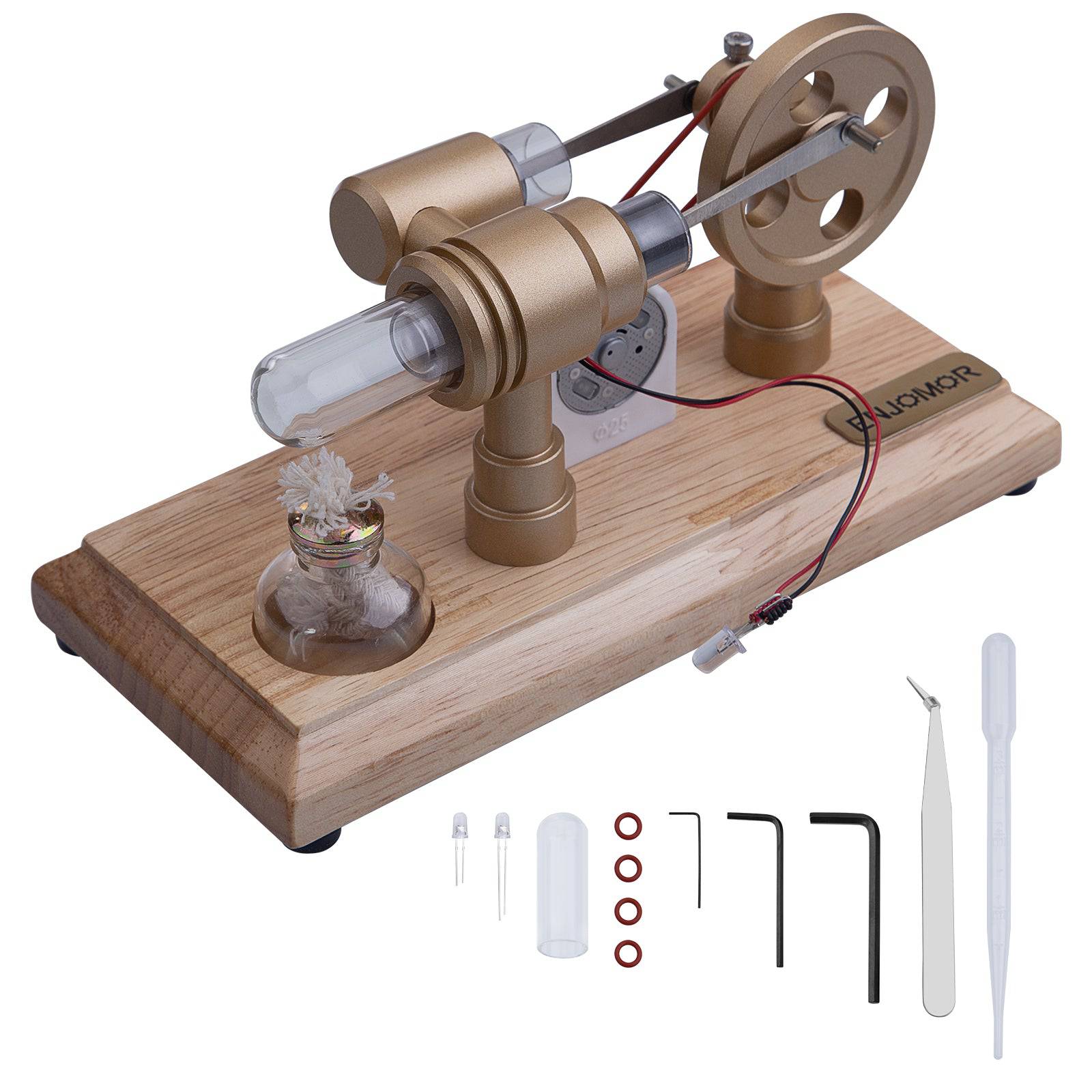 ENJOMOR Gamma Hot Air Stirling Engine Model with LED Generator Science Gift