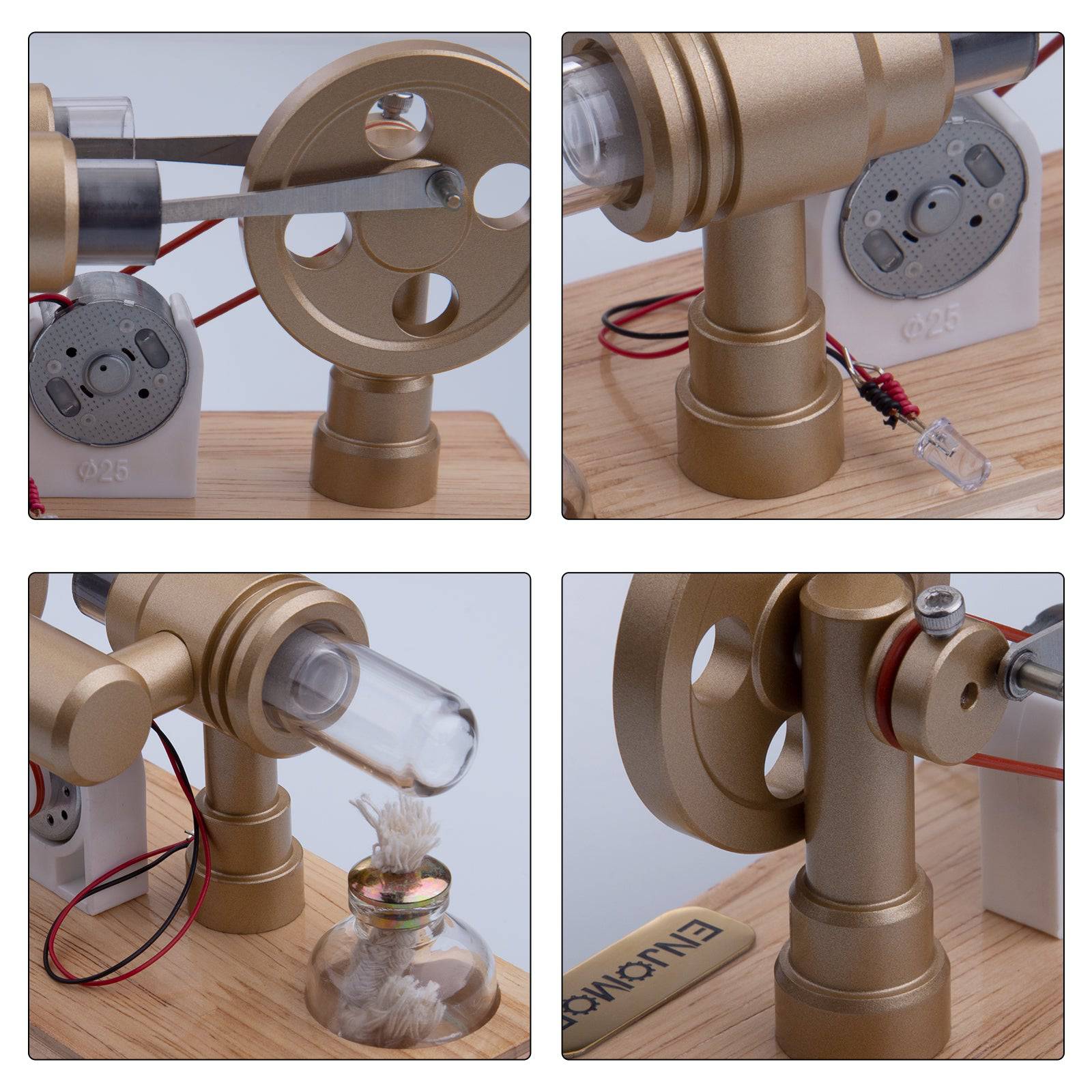 ENJOMOR Gamma Hot Air Stirling Engine Model with LED Generator Science Gift