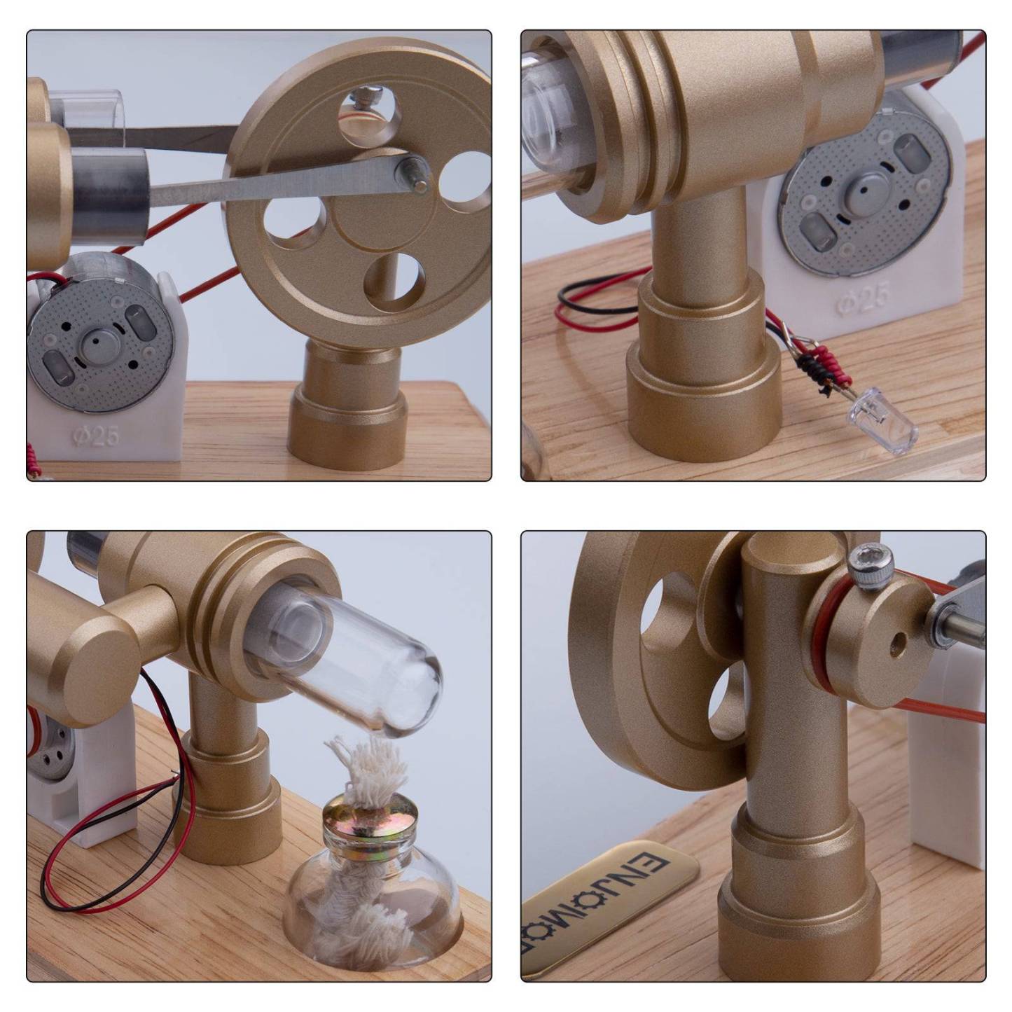 ENJOMOR Gamma Hot Air Stirling Engine Model with LED Generator Science Gift