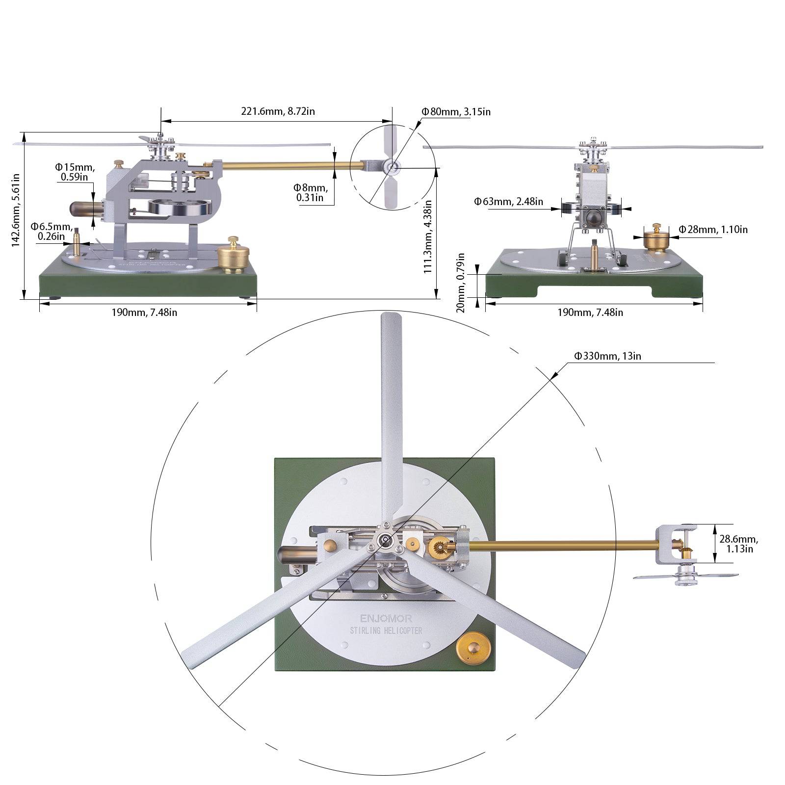 ENJOMOR Gamma Stirling Engine Helicopter DIY Model Kit Metal Physics STEM Toy