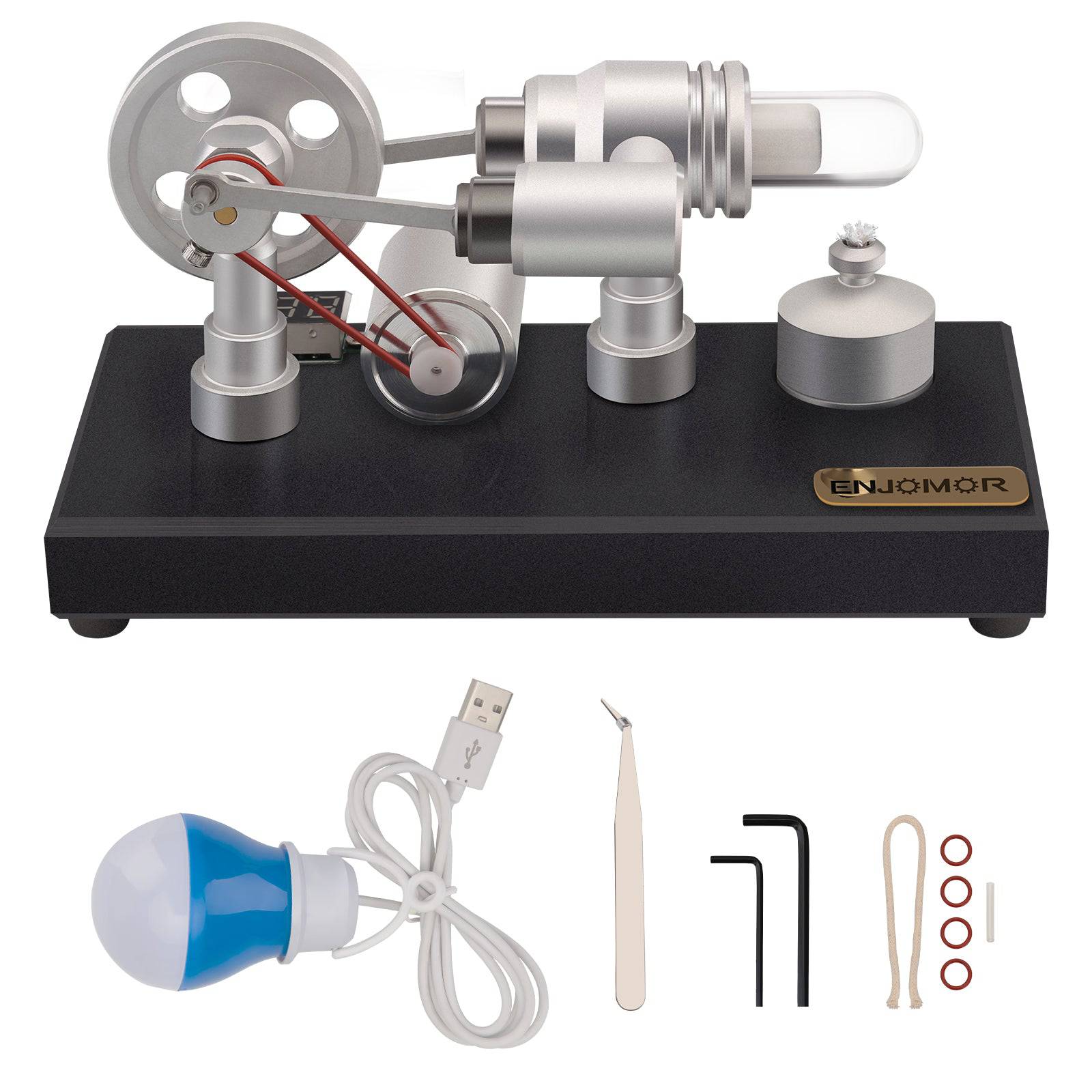 ENJOMOR Gamma Type Stirling Engine Generator Model with LED Light Science Gift