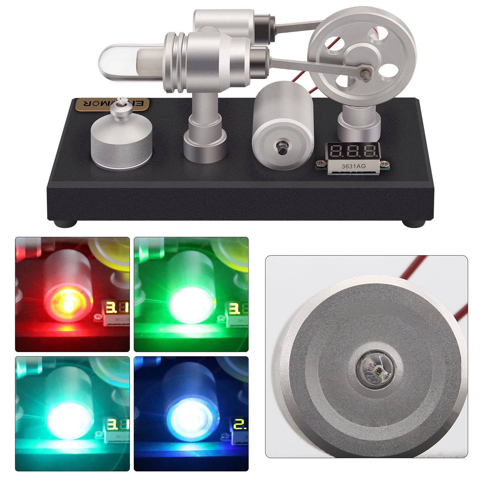 ENJOMOR Gamma Type Stirling Engine Generator Model with LED Light Science Gift