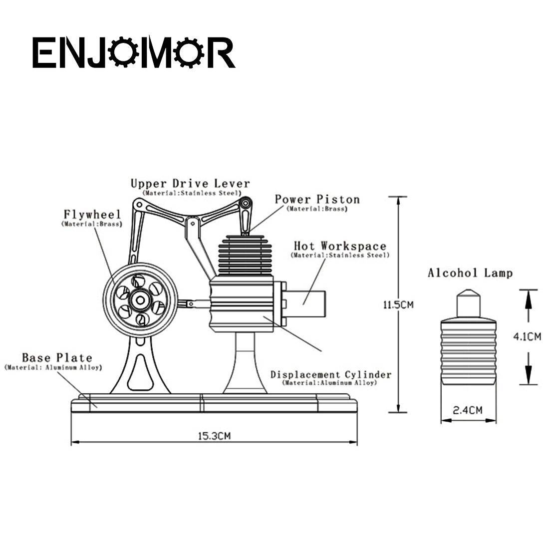ENJOMOR Metal Balance Stirling Engine Model Hot Air External Combustion Science Gift