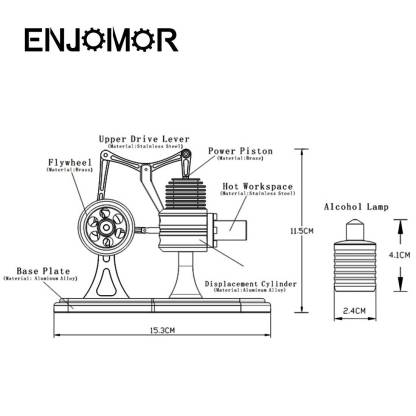 ENJOMOR Metal Balance Stirling Engine Model Hot Air External Combustion Science Gift