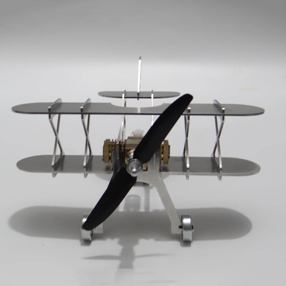 ENJOMOR Metal Stirling Engine Biplane Model Kit Kinetic Art Physics Toy with Spinning Propeller