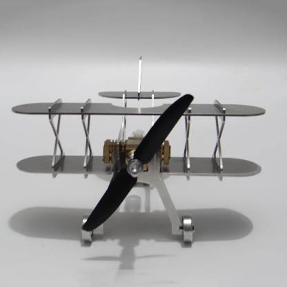 ENJOMOR Metal Stirling Engine Biplane Model Kit Kinetic Art Physics Toy with Spinning Propeller