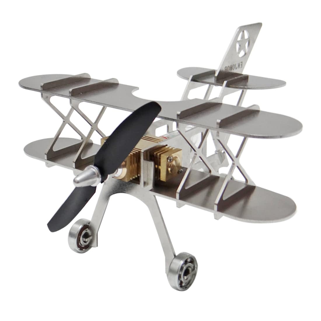 ENJOMOR Metal Stirling Engine Biplane Model Kit Kinetic Art Physics Toy with Spinning Propeller