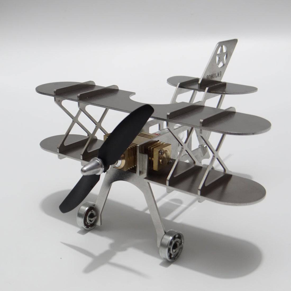 ENJOMOR Metal Stirling Engine Biplane Model Kit Kinetic Art Physics Toy with Spinning Propeller